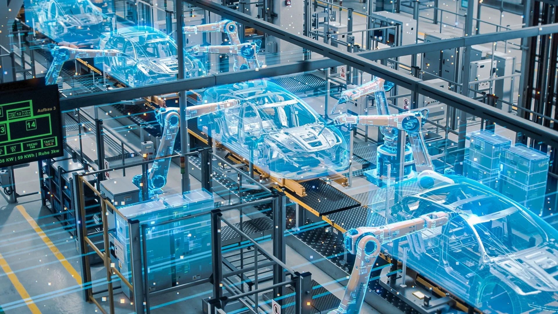 Industrial production line with real-time data overlay